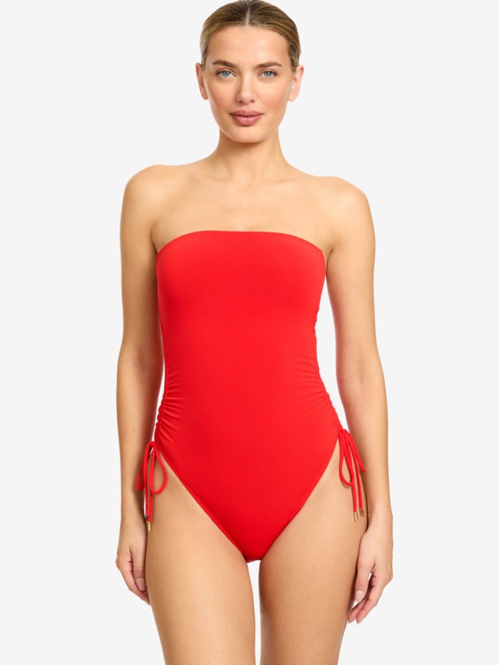 Robin Piccone Red Aubrey Bandeau One Piece Swimsuit Size 4 NWT